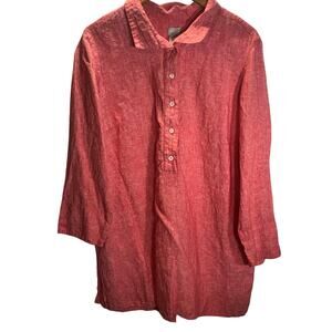 Chico’s Linen Tunic Top Red Textured Pullover Blouse Size 3 XL 100% Linen